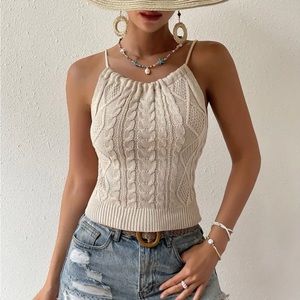 Halter Knit Cami Top, Sexy Backless Lace Up